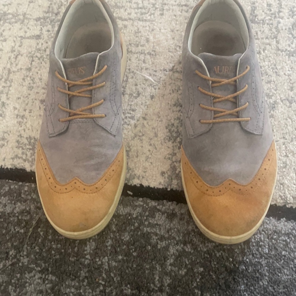 Blue tan shoes
